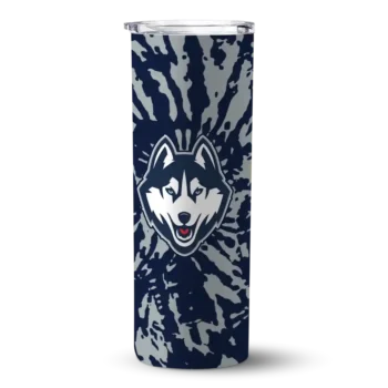 Customized UConn Huskies Metallic Grid Blue Skinny Tumbler