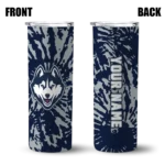 customized-uconn-huskies-metallic-grid-blue-skinny-tumbler-best-selling.webp