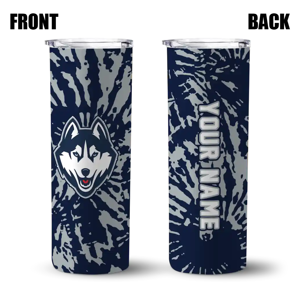 customized-uconn-huskies-metallic-grid-blue-skinny-tumbler-fashion-forward.webp