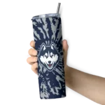 customized-uconn-huskies-metallic-grid-blue-skinny-tumbler-best-selling.webp