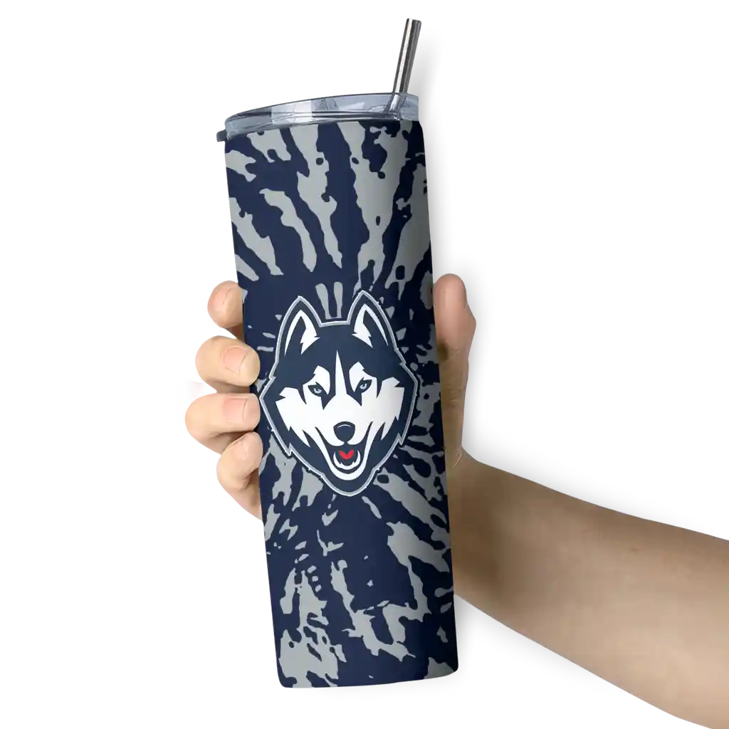 customized-uconn-huskies-metallic-grid-blue-skinny-tumbler-premium-grade.webp