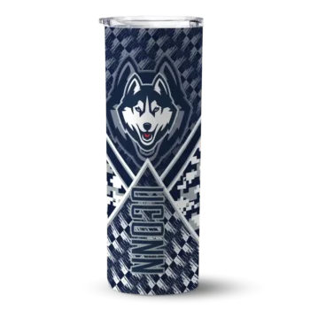 Customized UConn Huskies Monogram Burst Blue White Skinny Tumbler