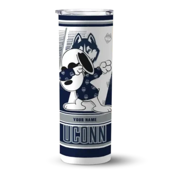 Customized UConn Huskies Snoopy Dog Blue White Skinny Tumbler