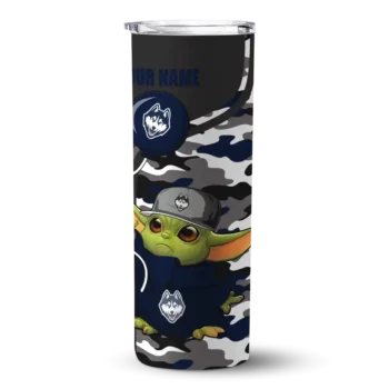 Customized UConn Huskies Yoda Camo Blue Black Skinny Tumbler