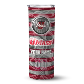 Customized UMass Minutemen Patterned Waves Red Skinny Tumbler