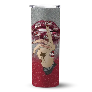 Customized UMass Minutemen Sparkle Lips Red Skinny Tumbler