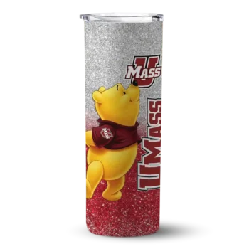 Customized UMass Minutemen Winnie the Pooh Red Gray Skinny Tumbler