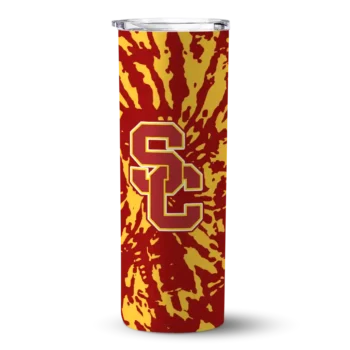 Customized USC Trojans Metallic Grid Red Skinny Tumbler