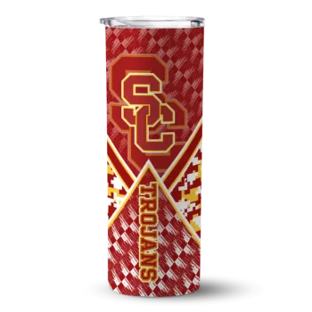 Customized USC Trojans Monogram Burst Red White Skinny Tumbler