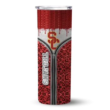 Customized USC Trojans Sparkle Drip Red Skinny Tumbler