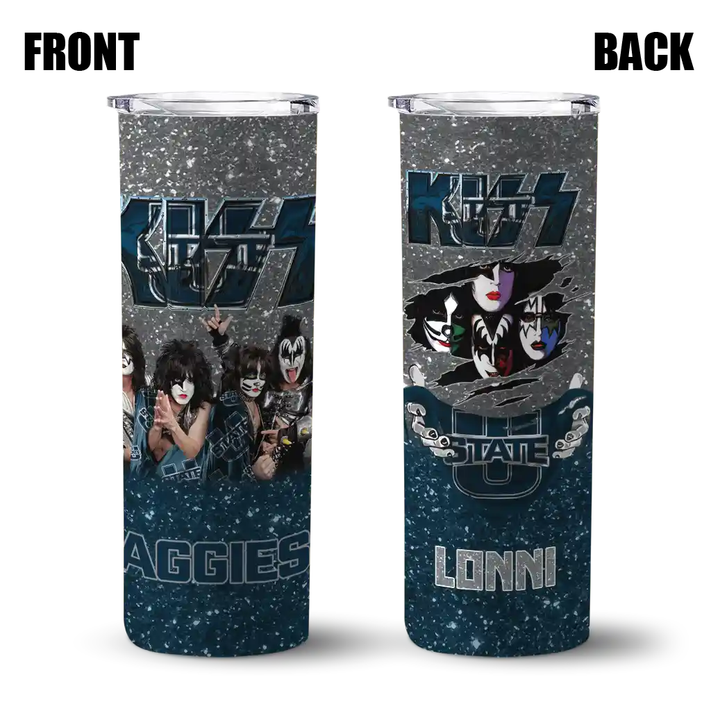 customized-utah-state-aggies-kiss-band-grey-skinny-tumbler-fashion-forward.webp
