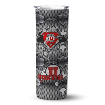 Customized Utah Utes Chevron V Red Gray Skinny Tumbler