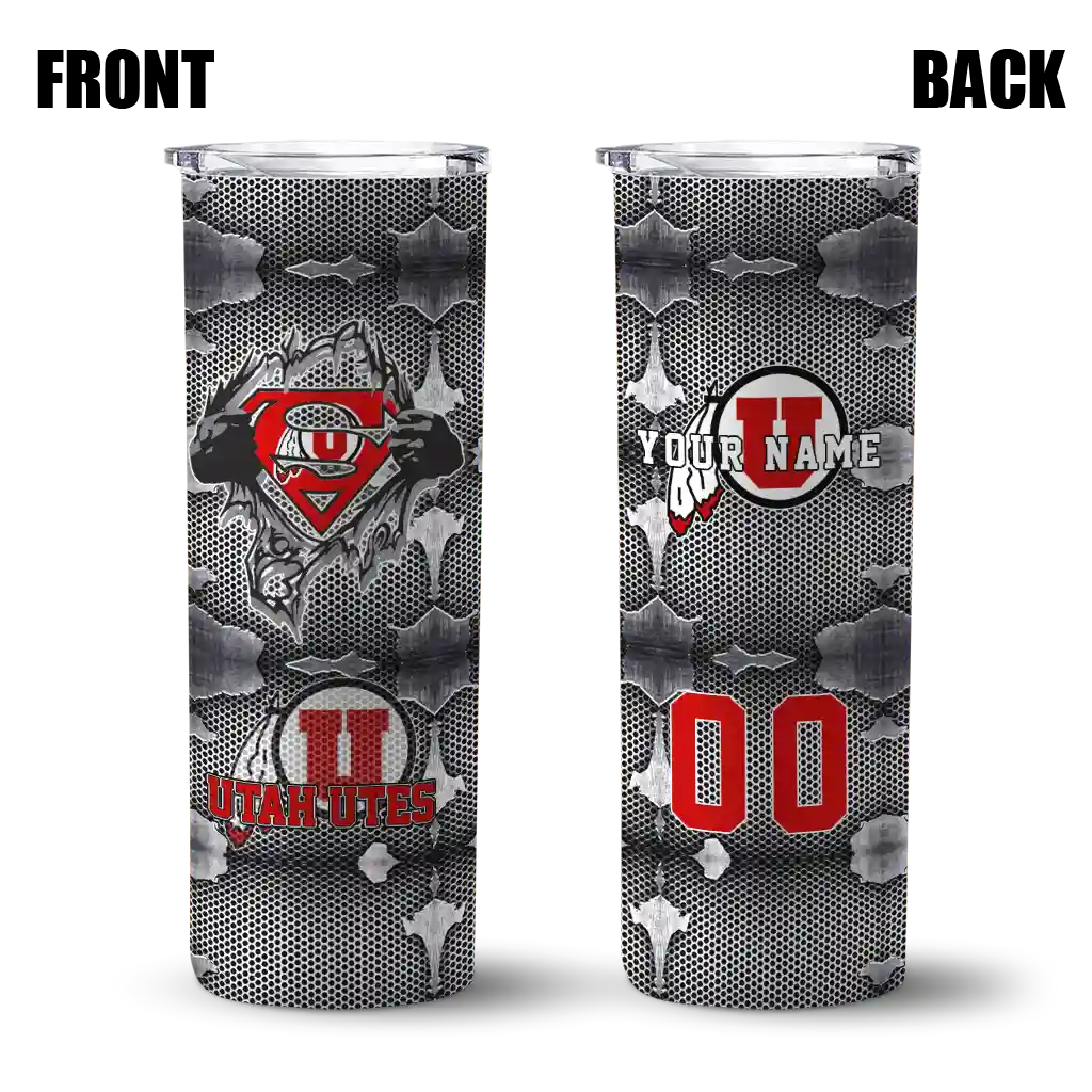 customized-utah-utes-chevron-v-red-gray-skinny-tumbler-fashion-forward.webp