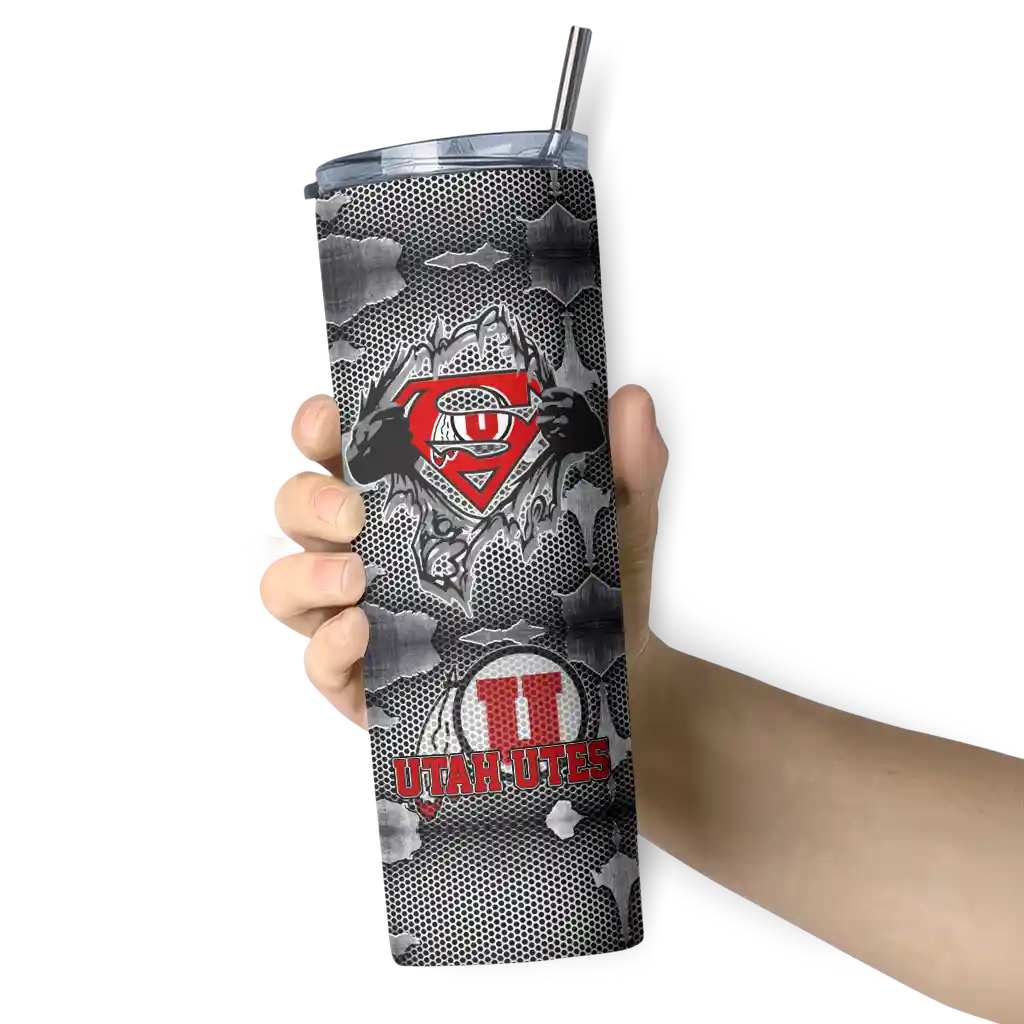 customized-utah-utes-chevron-v-red-gray-skinny-tumbler-premium-grade.webp