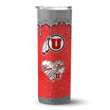 Customized Utah Utes Pixel Fade Red Skinny Tumbler