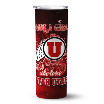 Customized Utah Utes Rose Romance Red Black Skinny Tumbler