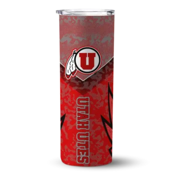 Customized Utah Utes Spiral Burst Print Red Skinny Tumbler