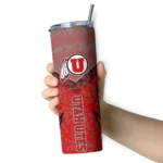 customized-utah-utes-spiral-burst-print-red-skinny-tumbler-best-selling.webp