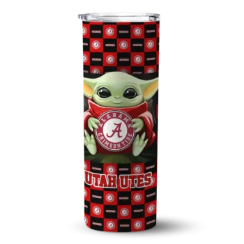 Customized Utah Utes Yoda Cozy Red Black Skinny Tumbler