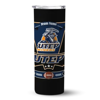 Customized UTEP Miners Helmet Belt Blue Black Skinny Tumbler