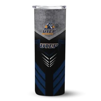 Customized UTEP Miners Hexagon Honeycomb Blue Black Skinny Tumbler