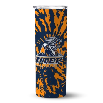 Customized UTEP Miners Metallic Grid Blue Skinny Tumbler