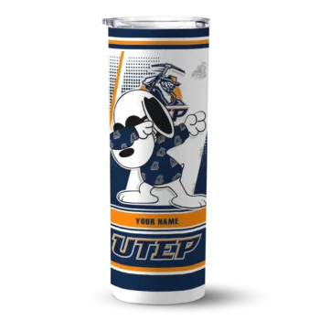 Customized UTEP Miners Snoopy Dog Blue White Skinny Tumbler