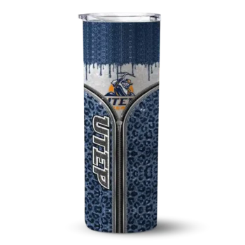 Customized UTEP Miners Sparkle Drip Blue Skinny Tumbler