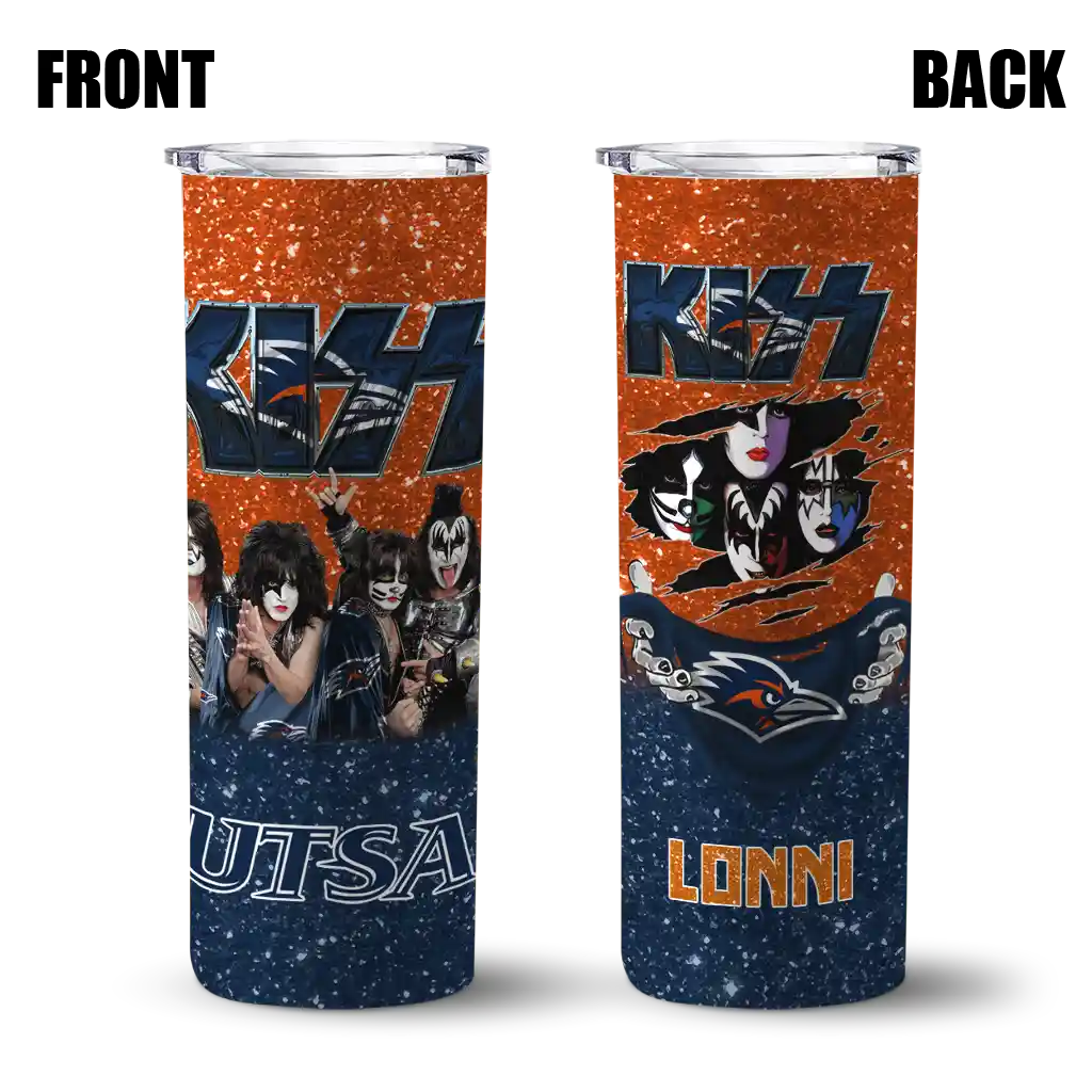 customized-utsa-roadrunners-kiss-band-blue-skinny-tumbler-fashion-forward.webp