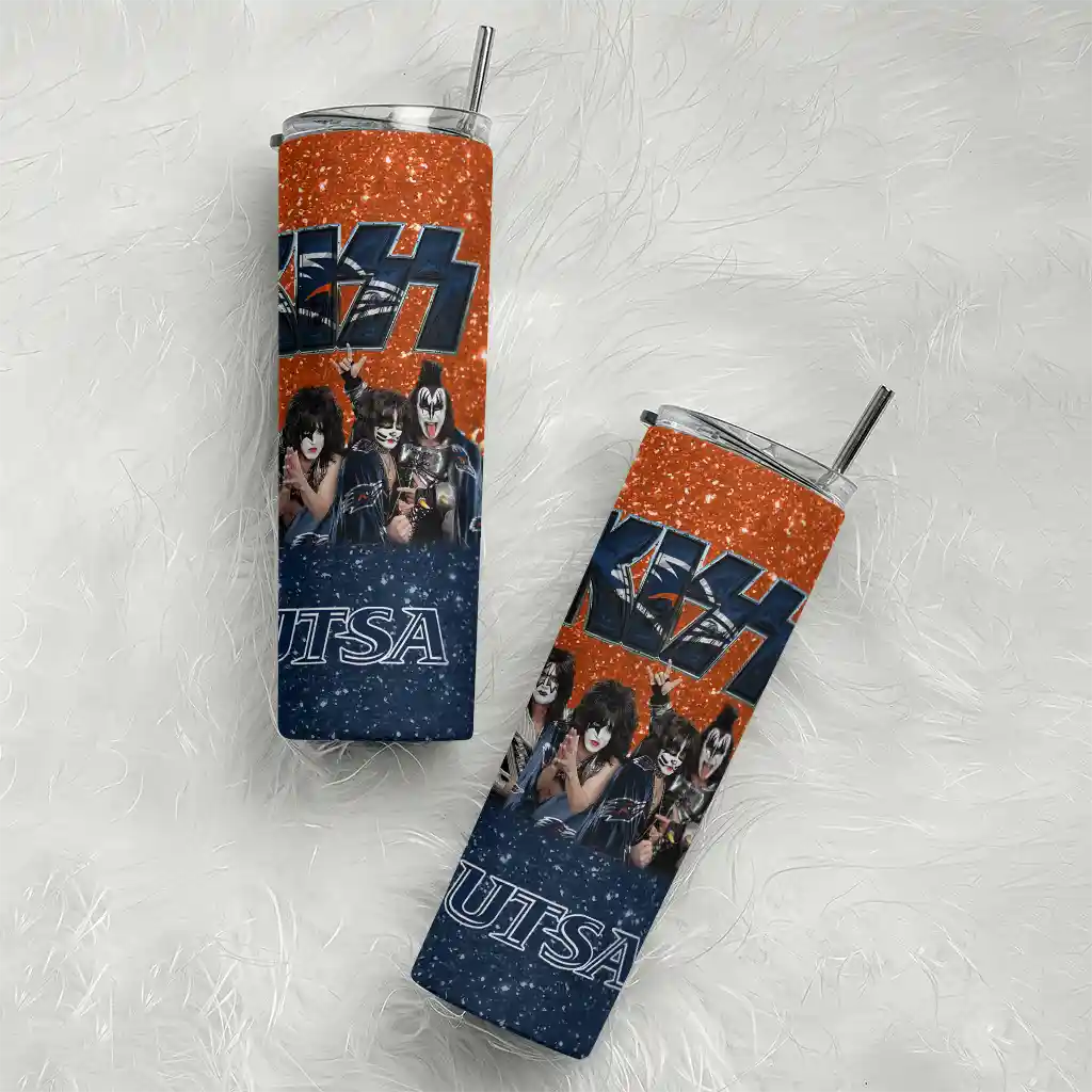 customized-utsa-roadrunners-kiss-band-blue-skinny-tumbler-top-rated.webp