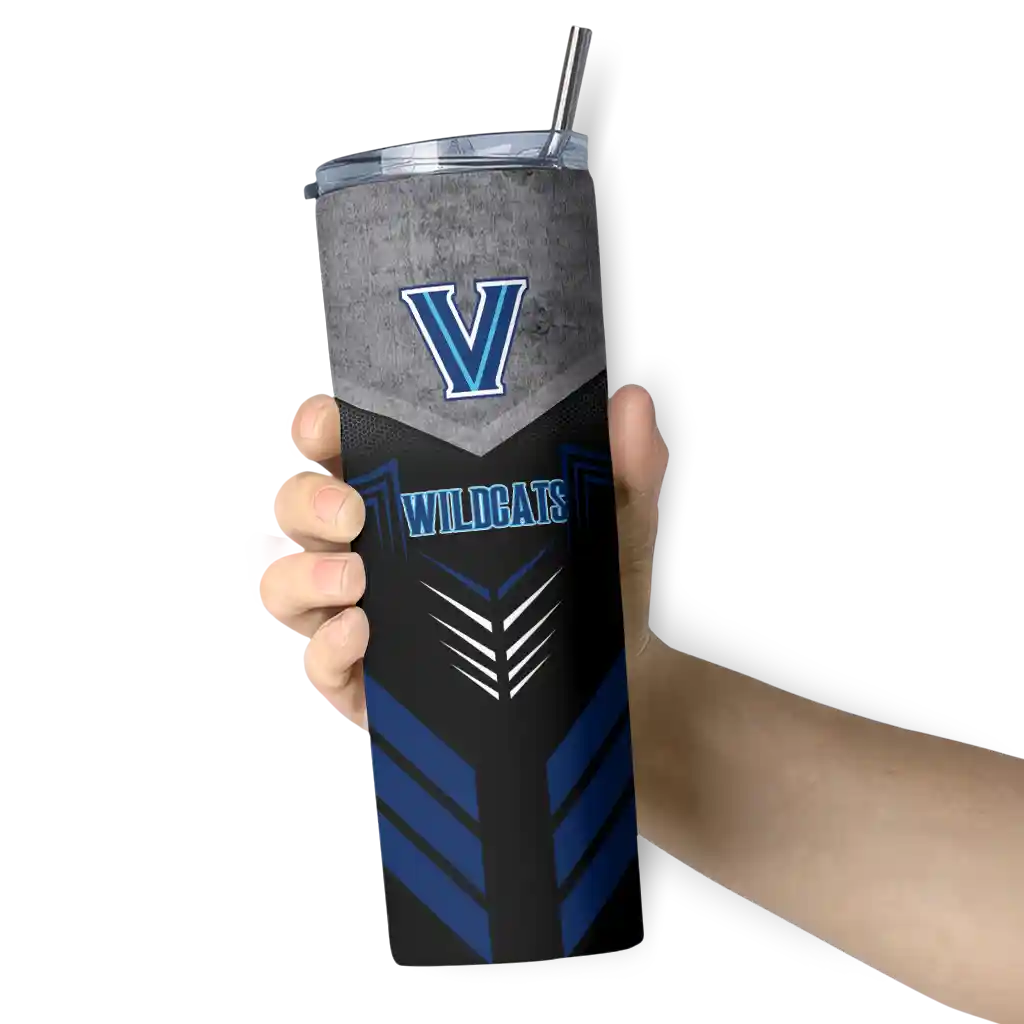 customized-villanova-wildcats-hexagon-honeycomb-navy-black-skinny-tumbler-premium-grade.webp