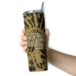 customized-wake-forest-demon-deacons-metallic-grid-gold-skinny-tumbler-best-selling.webp