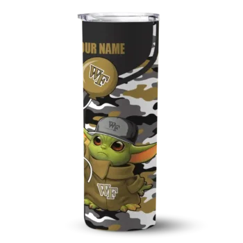 Customized Wake Forest Demon Deacons Yoda Camo Gold Black Skinny Tumbler