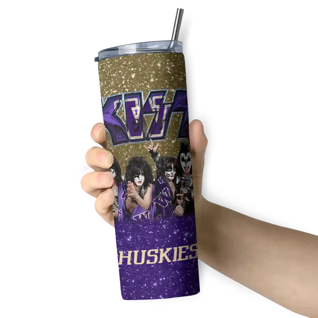 customized-washington-huskies-kiss-band-gold-skinny-tumbler-premium-grade.webp