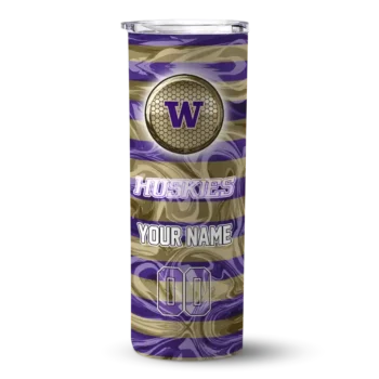 Customized Washington Huskies Patterned Waves Purple Skinny Tumbler