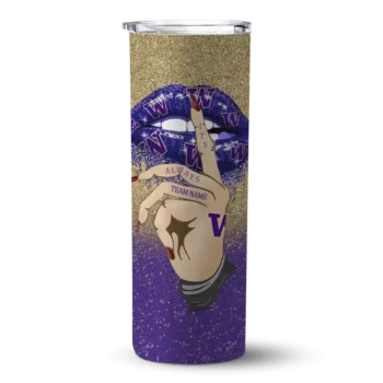 Customized Washington Huskies Sparkle Lips Purple Skinny Tumbler