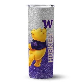 Customized Washington Huskies Winnie the Pooh Purple Gray Skinny Tumbler