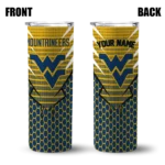 customized-west-virginia-mountaineers-chevron-stripes-blue-skinny-tumbler-best-selling.webp