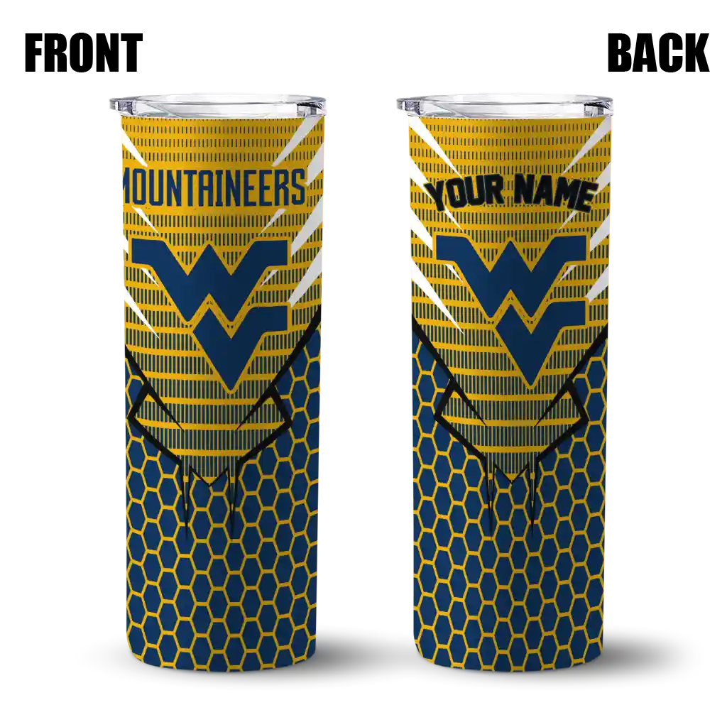 customized-west-virginia-mountaineers-chevron-stripes-blue-skinny-tumbler-fashion-forward.webp