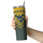 customized-west-virginia-mountaineers-chevron-stripes-blue-skinny-tumbler-best-selling.webp
