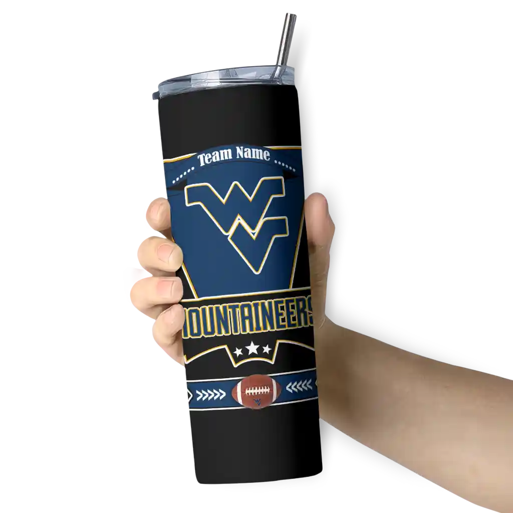 customized-west-virginia-mountaineers-helmet-belt-blue-black-skinny-tumbler-premium-grade.webp