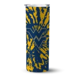customized-west-virginia-mountaineers-metallic-grid-blue-skinny-tumbler-best-selling.webp