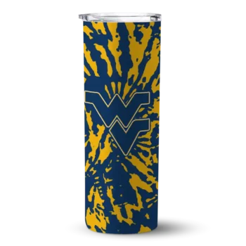 Customized West Virginia Mountaineers Metallic Grid Blue Skinny Tumbler