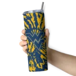 customized-west-virginia-mountaineers-metallic-grid-blue-skinny-tumbler-best-selling.webp