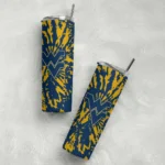 customized-west-virginia-mountaineers-metallic-grid-blue-skinny-tumbler-best-selling.webp