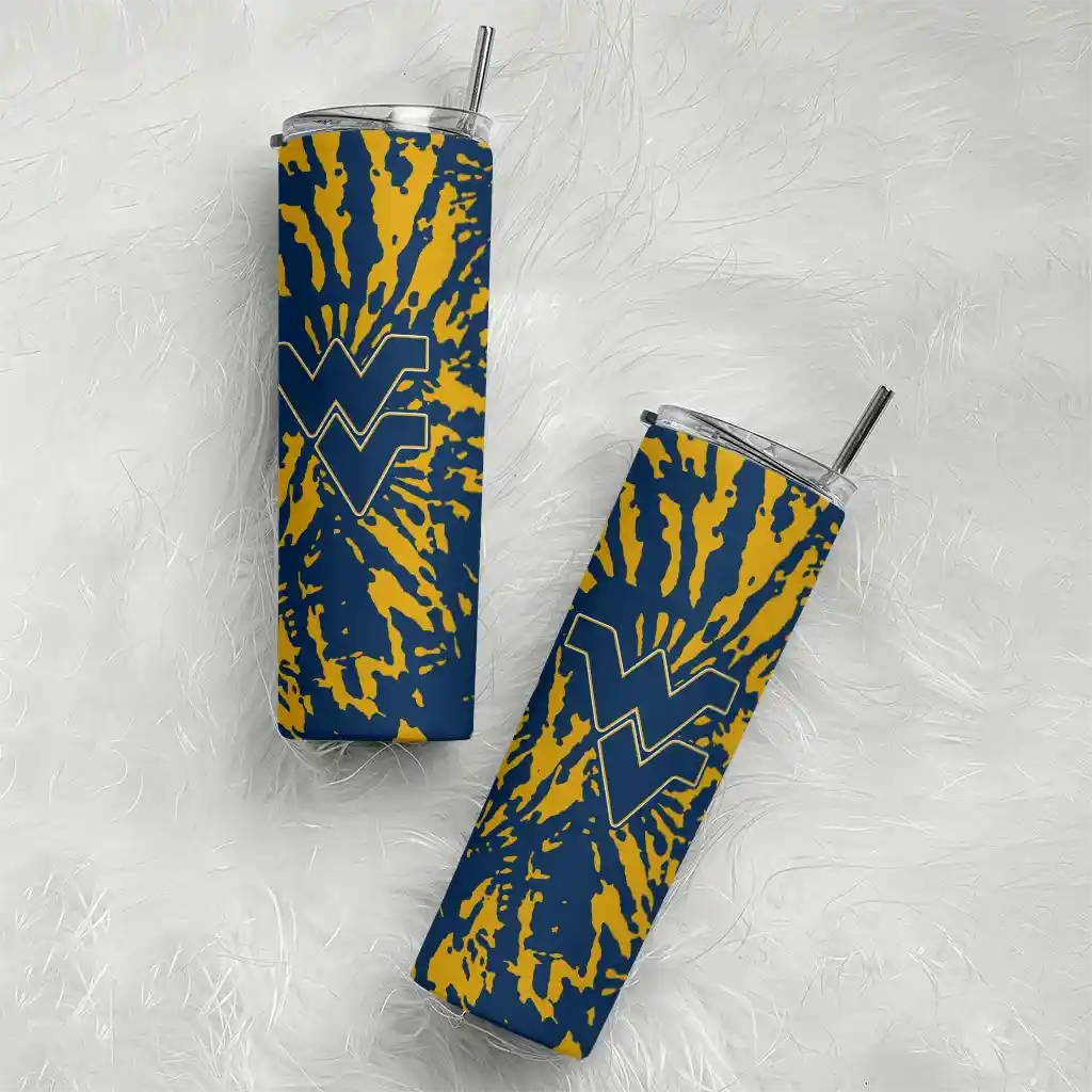 customized-west-virginia-mountaineers-metallic-grid-blue-skinny-tumbler-top-rated.webp