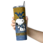 customized-west-virginia-mountaineers-snoopy-attitude-blue-skinny-tumbler-best-selling-1.webp