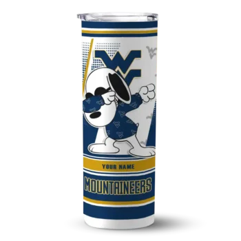 Customized West Virginia Mountaineers Snoopy Dog Blue White Skinny Tumbler