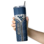 customized-west-virginia-mountaineers-sparkle-drip-blue-skinny-tumbler-best-selling.webp
