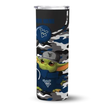 Customized West Virginia Mountaineers Yoda Camo Blue Black Skinny Tumbler